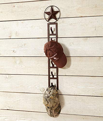 Black Forest Décor Rustic Metal Wall Cap Holder with Lone Star Design - Western Hat & Cap Rack