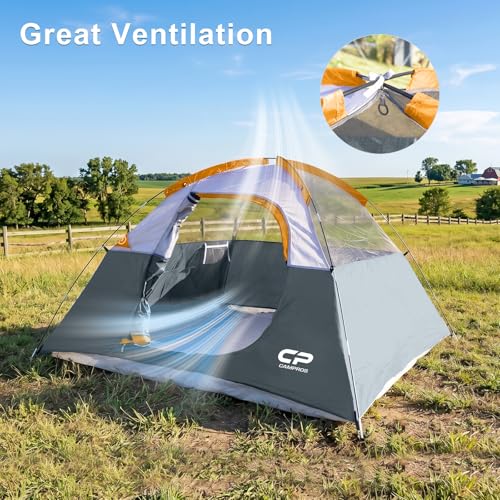 Image of CAMPROS CP 3 Person Tent, Dome Tents for Camping with Rainfly, Waterproof Camping Tent Easy Set Up, Portable Family Tent with Large Mesh Window & Carry Bag for Outdoor Hiking