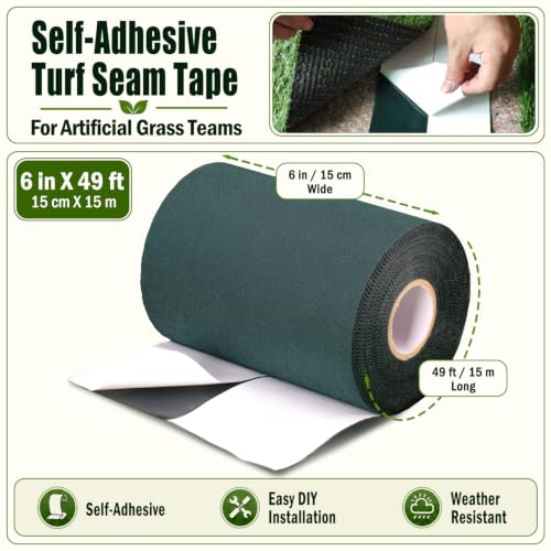 Image of Artificial Grass Tape （6InX49Ft） with Utility Knife, Self-Adhesive Turf Tape - Artificial Turf Seaming Tape - Joining Fixing Grass Carpet, Rug Outdoor, Tape for Artificial Grass - Green -by Linghou