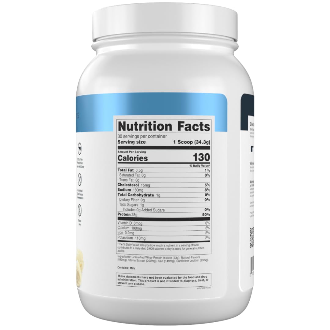 Transparent Labs Grass-Fed Whey Protein Isolate - Naturally Flavored, Gluten Free Whey Protein Powder with 28g of Protein per Serving & 9 Amino Acids - 30 Servings, French Vanilla