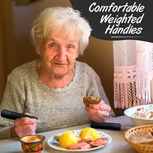 iMedic Weighted Bendable Cutlery Set - Great for The Elderly, Disabled and Parkinson's or Tremors Sufferers. 1x Black Set. (The Knife Does Not Bend) (Black)