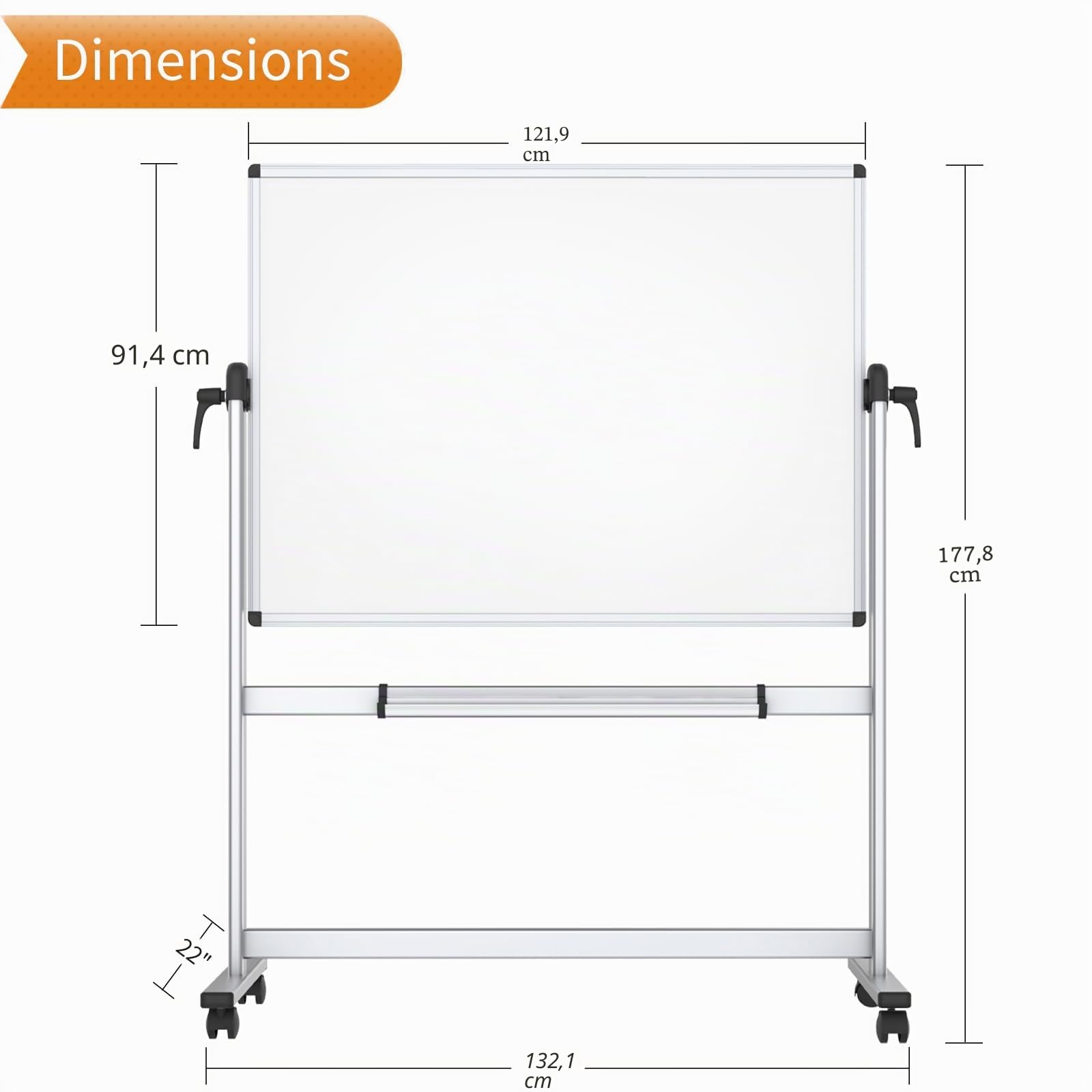 VIZ-PRO Tableau blanc mobile pivotant magnétique double face, cadre en aluminium 120 x 90 cm
