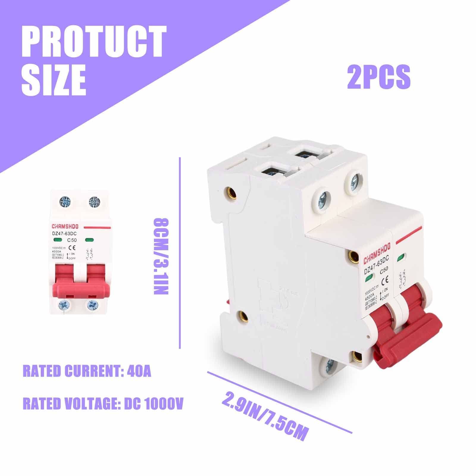 2 interruttori di circuito DC, 1000 V, DZ47 – 63Z-2P, protezione del circuito DC, interruttore a corrente residua, mini interruttore automatico di sicurezza DIN (50 A)