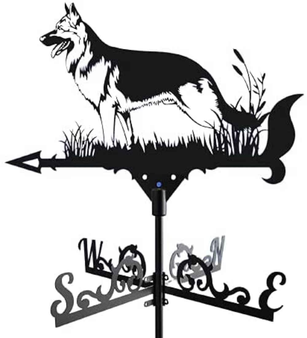 WIQUYBML wind vane Weather Vane Dog Wind Garden Weathervane Anti-Rust Coating Iron For Roofs Outdoor Yard Lawns Backyards,German Shepherd (German normal)