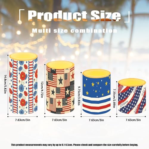 Image of Novelty American Flag Decorative Flickering Flameless Candles with Battery Powered LED Candles with Remote Timer Control 4 Pcs Set for July 4th American Independence Day Theme
