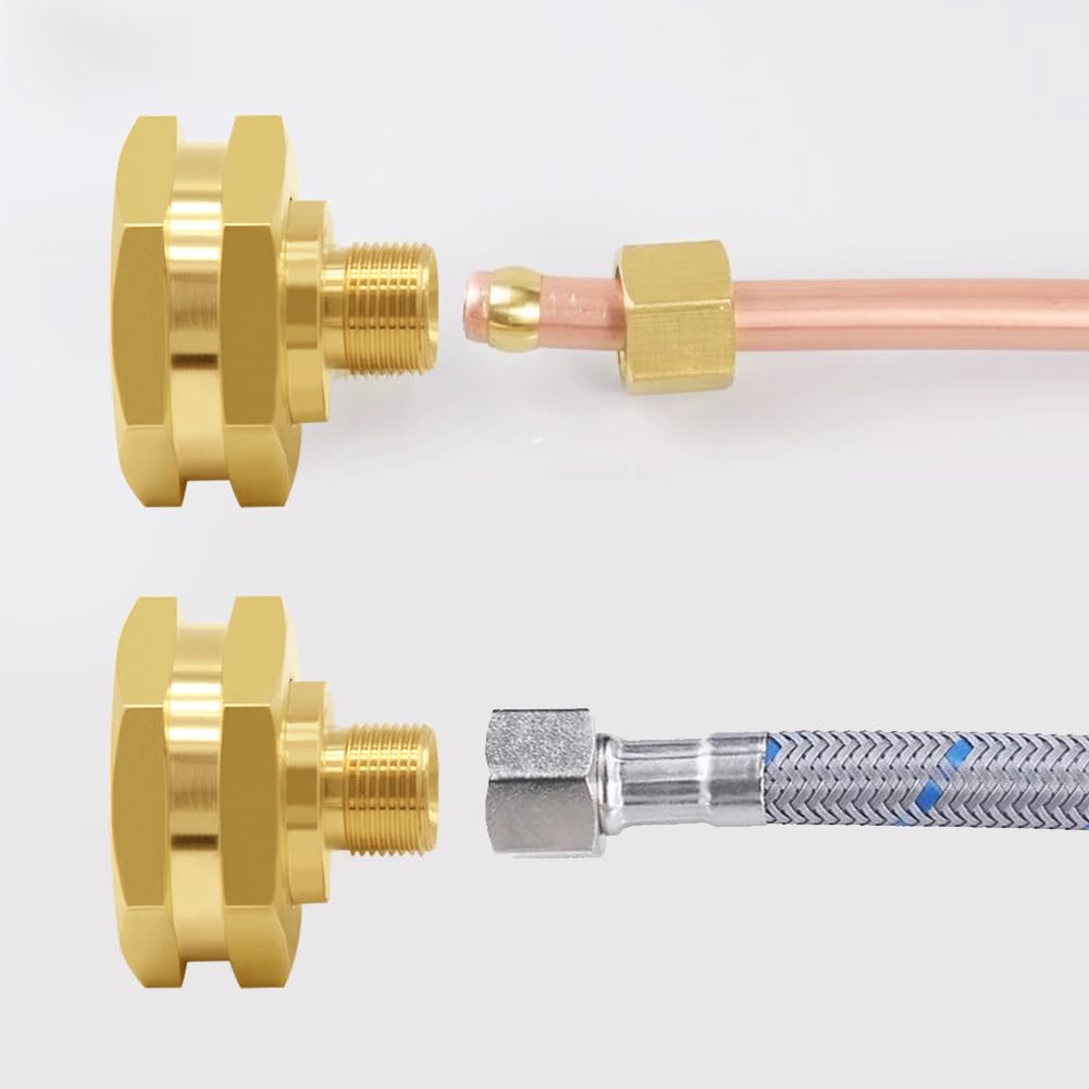 Joywayus Adaptador de grifo estándar de latón de EE. UU. Convierte rosca hembra de manguera de jardín de 3/4 pulgadas GHT a adaptador de tubo de compresión OD de 1/4 pulgadas (paquete de 2)
