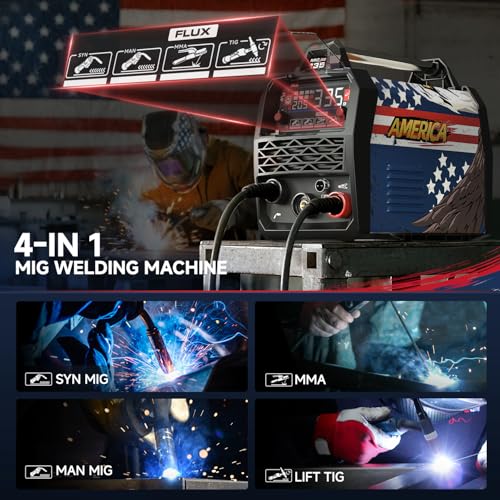 Image of ANDELI 135Amp MIG Welder 110V /220V Dual Voltage, Portable Flux Core MIG /Lift Tig /Stick 3-in-1 Multiprocess MIG Welding Machine with Synergy, LED Display Full Kit (Bonus Welding Helmet & Gloves)