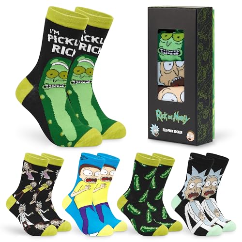 RICK AND MORTY Socken Herren Teenager Größe 4045 Weich Atmungsaktiv Lustige Socken im 5er-Pack Warme Geschenke für Männer (Grün/Schwarz)