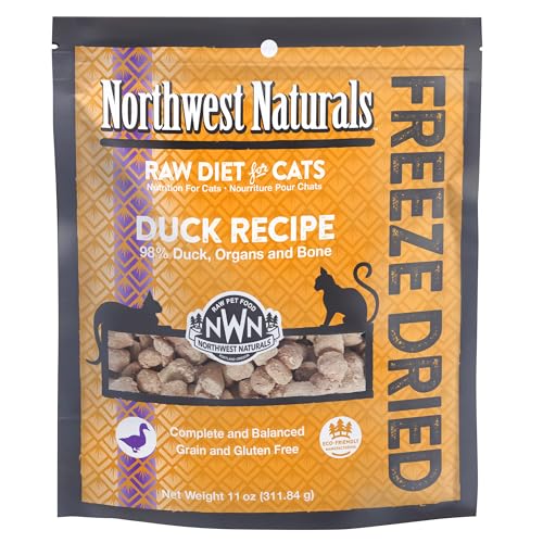 Northwest Naturals Freeze-Dried Duck Cat & Kitten Food, Grain-Free, Bite-Sized Nibbles. Healthy, Limited, Human-Grade Ingredients, Complete & Balanced, All-Natural, High-Protein Diet, USA Made, 11 oz