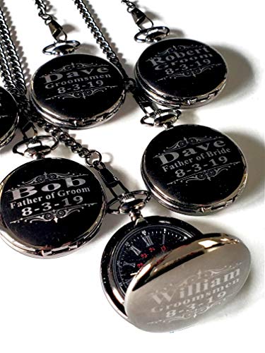 8 Custom Engraved Pocket Watches - 8 Gift Set For Weddings - Groomsmen Personalized Watches With Chain And Box Included - Engraving Included (Gold Polished) #TOP7