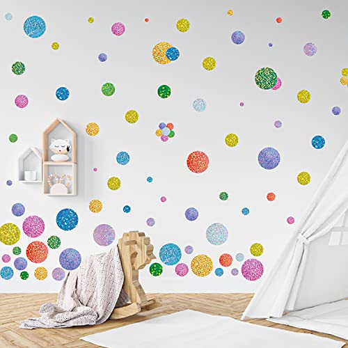 264 Pieces Polka Dots Wall Sticker Circle Wall Decal For Kids Bedroom Living Room, Classroom, Playroom Decor Removable Vinyl Wall Stickers Dots Wall Decals (Glitter Colors) #TOP6