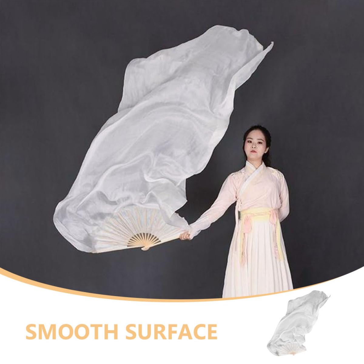 DOITOOL Abanico de Baile Plegable de Tela y Madera Blanco, Ligero y Decorativo, Adecuado para Danza del Vientre y Baile en Plaza, Diseño Delicado y Uso Versátil