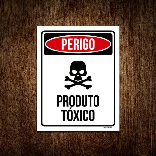 Placa Sinalização - Perigo Caveira Produto Tóxico 27x35