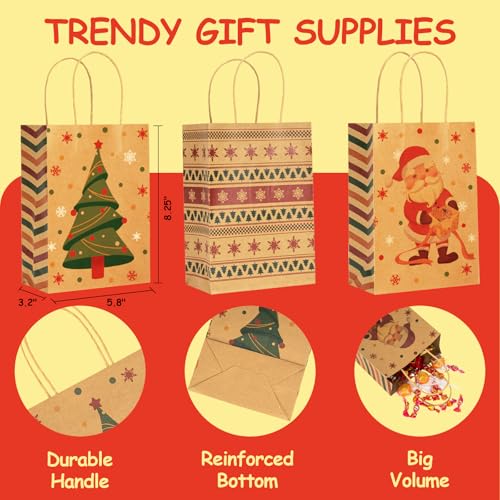 Image of Christmas Gift Paper Bags 24 Pack 5.8x3.2x8.25 in with Handles