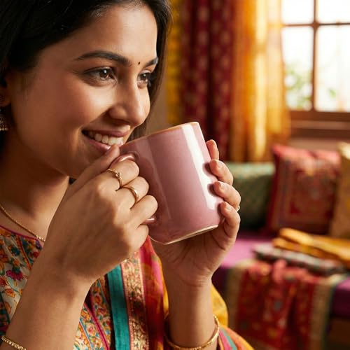 Image of The Earth Store Pink Cylus Coffee Mug - 320ML Ceramic Coffee Mugs Set of 2 | Microwave & Dishwasher Safe Mugs for Gift | Home | Office | Restaurant | Daily Use Tea Mug