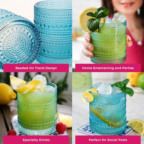 Image of Kate Aspen Hobnail Beaded Drinking Glasses Vintage Glassware Set | Cocktail Glass Set, Juice Glass, Water Cups | Makes A Great Hostess Gift, Gift for Newlyweds (Aqua Blue)
