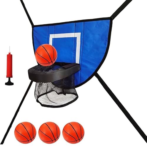 LimCryspp Trampoline Basketball Hoop with 4 Mini Basketballs & Pump - Adjustable Cinch Cords Fit All Trampolines with Enclosure, Universal Pole Caps