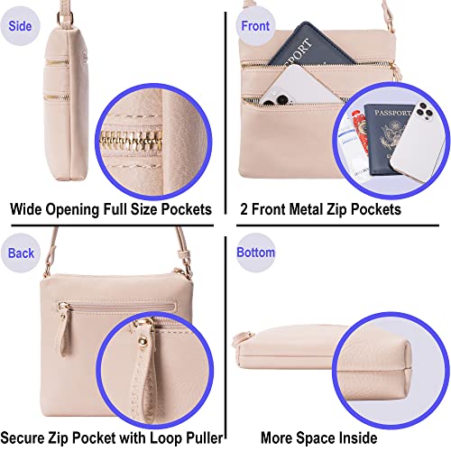 Image of Solene Small Multi Zipper Pocket Crossbody Bag with Adjustable Strap, Lightweight Travel Purse, Daily Small Messenger Pouch