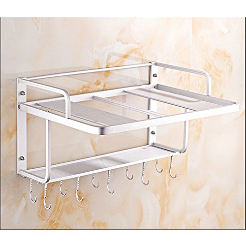 Ninetonine Alumimum Microwave Oven Wall Mount Double Deck Shelf With Hooks