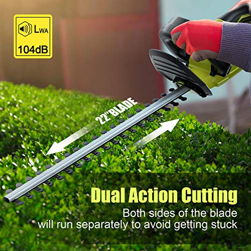 CACOOP 20V 22in Cordless Hedge Trimmer with Battery and Charger,5.5-lb Lightweight Battery Powered Electric Hedge Bush Trimmer Portable for Cutting Shrubs Garden Outdoor