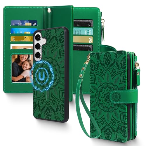 Funda magnética 2 en 1 para Samsung Galaxy S25 con bloqueo RFID y tarjetero cremallera