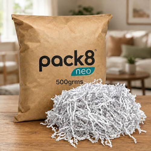 Image of Pack8neo Shredded Paper Grass Cutting For Giftpacking Fill for Gift Baskets and Boxes(500g)| Eco-friendly grass paper, Crinkle Cut, Gift Packaging Protection & Decoration Material, White, 500g