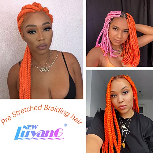 Newluyang Orange Pre Stretched Braiding Hair,100% Kanekalon Synthetic Top Silky Color Blend Synthetic Fiber Easy Braid Hair Extensions,26Inch 3Packs Yaki Texture Crochet Hair Braids（Orange） #TOP5