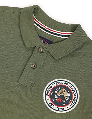 Men Olive Applique Logo Cotton Polo Shirt
