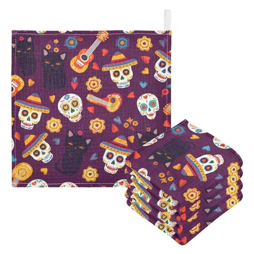 Nander 5Pack Baby Muslin Washcloths,Guitar Skull Soft Face Cloths for Newborn, Absorbent Bath Wash Cloths, Wipes, Burp Rag,Toddlers Essentials Stuff, Baby Registry as Shower