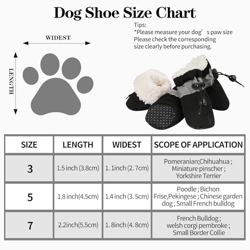 Hundeschuhe Winter, Plüsch Hundeschuh Pfotenschutz, Rutschfest Hunde Schuhe Winter Outdoor, Dog Shoes mit Reflektierendem Streifen, für Kleine-Mittlere Hunde Sport im Freien (Schwarz-Size 5)