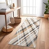 Clásico Cuadros Rayas Alfombra De Pasillo Marrón – Lavable Y Antideslizante, Suave 80X200 Cm