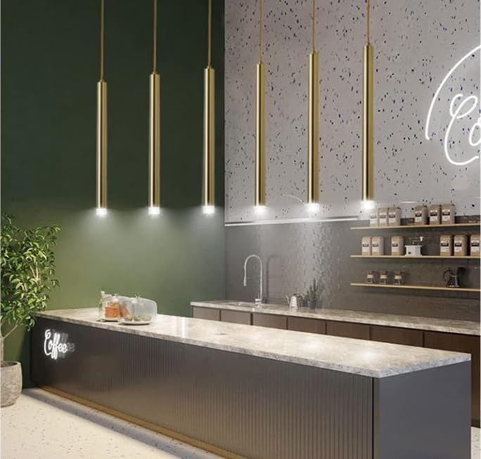 Image of Modern Raindrop-Style LED Pendant Light|Sleek Tube Hanging Lamp with 3 Light Modes|Perfect for Dining, Lounge, Kitchen & Living Room|French-Gold Finish