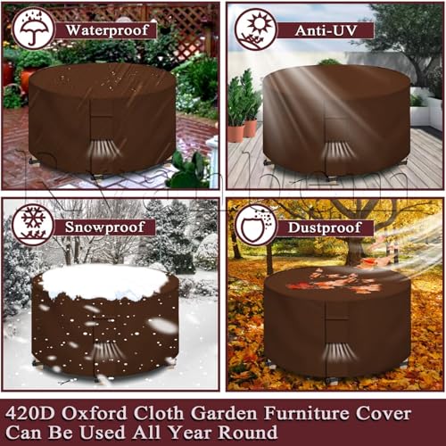 Housse table ronde imperméable 420D marron avec aérations 204cm - 7