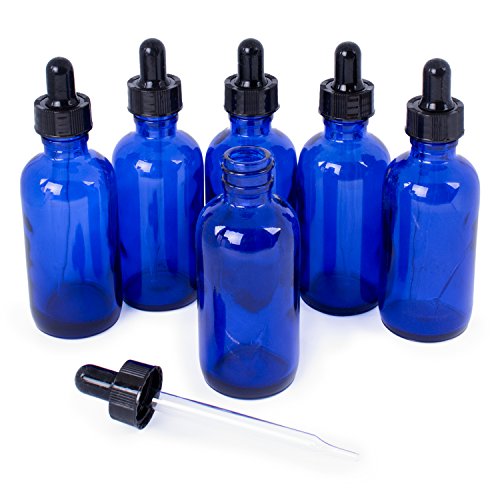2oz Blue Glass Bottles with Glass Eye Dropper Dispenser for Essential Oils, Colognes & Perfumes, Chemistry Lab Chemicals (6 Pack)