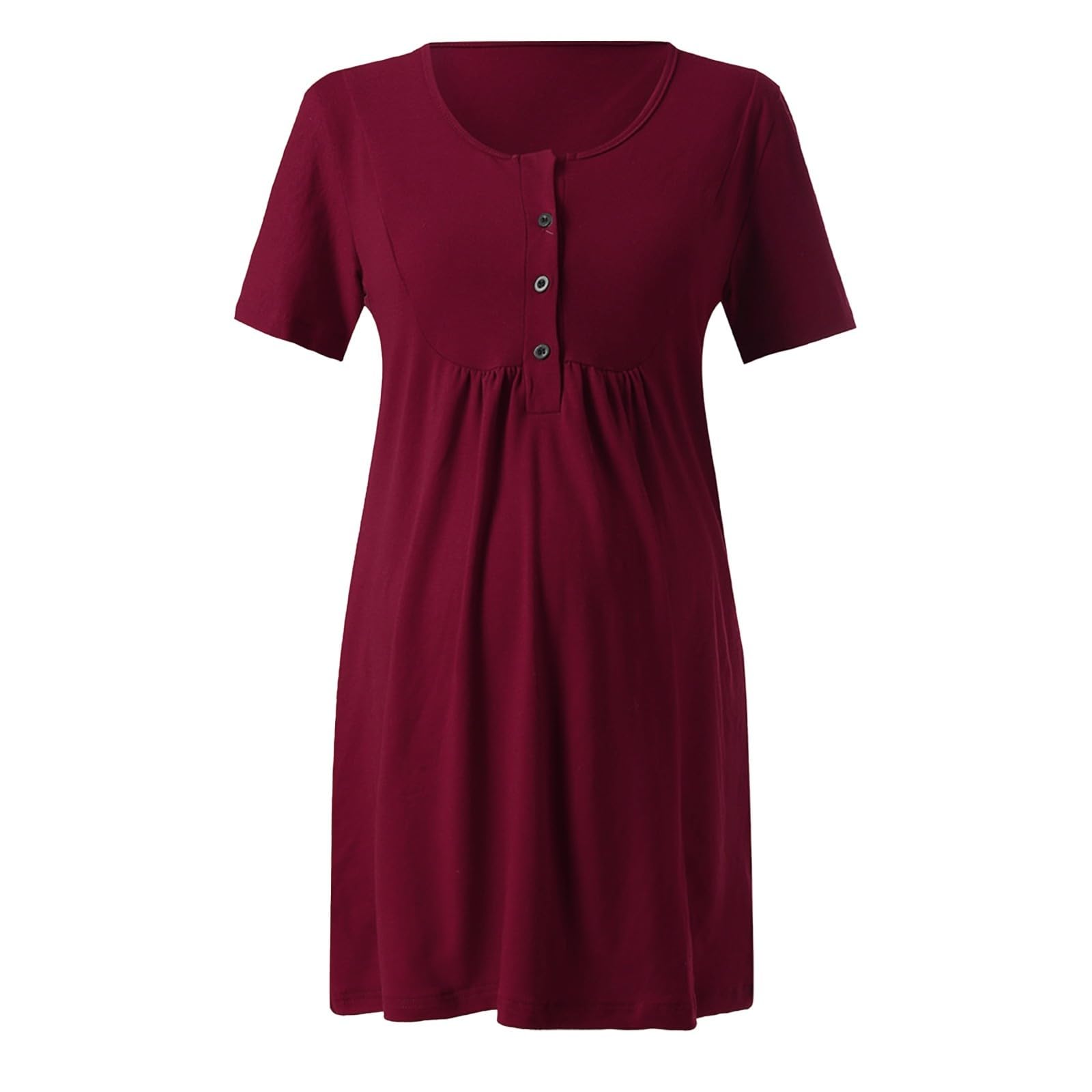 Generisch Camicia da notte premaman a maniche corte con arricciatura sul davanti, tasche per un comodo allattamento, per il tempo libero nella vita quotidiana e la gravidanza