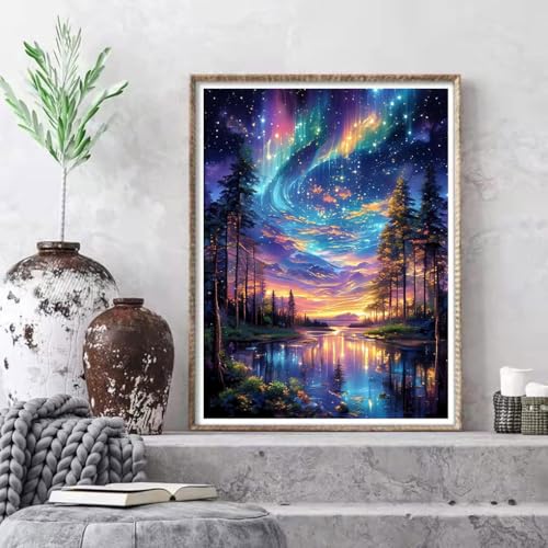 Image of Eiazuiks Stamping Cross Stitch Kit, Starry Sky Counting Cross Stitch Kit for Adult Beginners, Full Line DIY Stitching Kit for Home Decor Cross Stitch Patterns 12x16 inches