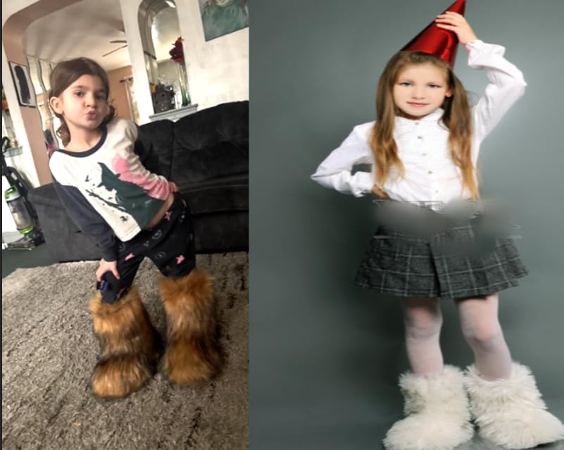 Kids Fur Boots Furry Boots for Girls Warm Faux Fur Snow Boots for Kids,Mid-Calf Flat - Image 5