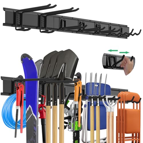 Evalote '48 Garage Tool Organizer Wall Mount - Heavy Duty 520lbs Metal Storage Rack, Easy Install Adjustable Hooks for Garden Tools Brooms