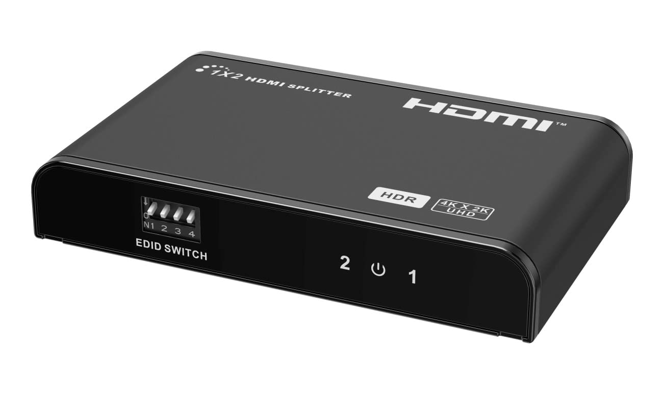 PremiumCord 4K HDMI Splitter 1-2 con Alimentatore, Custodia in Metallo, Stato LED, Risoluzione Video UHD 4K 2160p 60Hz, Full HD 1080p, 3D, HDCP, Nero