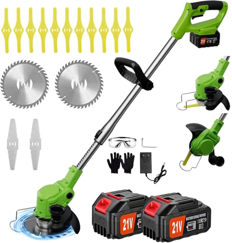 Image of Cordless Weed Wacker,21V Weed Electric Eater Battery Powered | 2Pcs 4.0Ah Batteries,3 Types Blades,Lightweight,3 in 1 Brush Cutter /Grass Trimmer /Lawn Edger