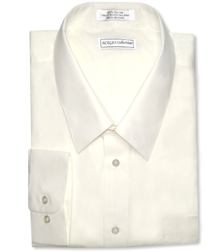 Biagio Men's 100% Cotton Solid Cream Color Dress Shirt w/Convertible Cuffs