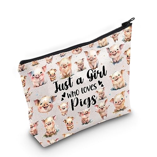 LEVLO Funny Pig Cosmetic Bag Animal Lover Gift Just A Girl Who Loves Pigs Makeup Zipper Pouch Bag Pig Lover Gift (Pigs)