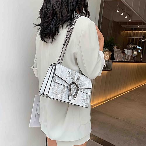 Women's Crossbody Shoulder Bag,Fashion Snake Print Chain Purse Luxury PU Leather Handbag3