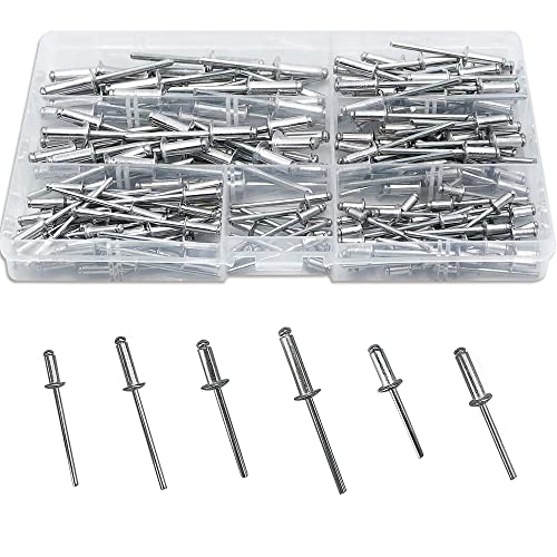 WeqeYent 200 Stück M3,2/M4/M5 Blindnieten 6 Größen, Aluminium Popnieten Set Aluminium Niet Sortiment Kit für Metall Holz Kunststoff Komponentenbau (Silber) Cover