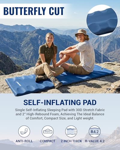 Image of KingCamp Sleeping Mat, Anti-Roll Self Inflating Sleeping Pad | Lightweight, PVC-Free, Comfortable Support For Tent, Cot, Car Camping, Backpacking