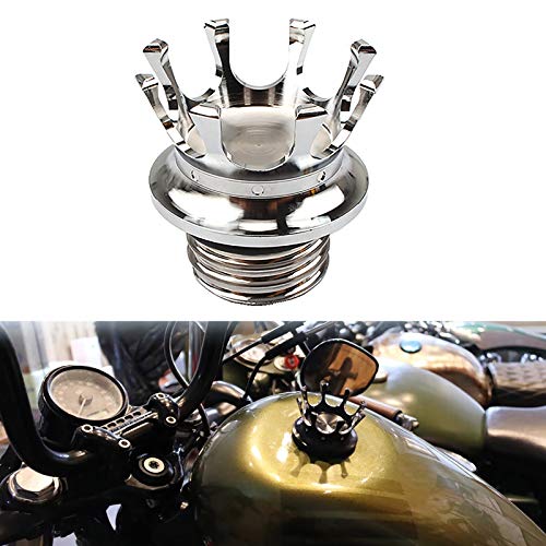KMNJH Road King Crown Gas Cap,Crown Gas Cap for Harley Davidson Road King,Fit for Harley Sportster XL 883 1200 48 Dyna Touring Road King Softail (Silver)