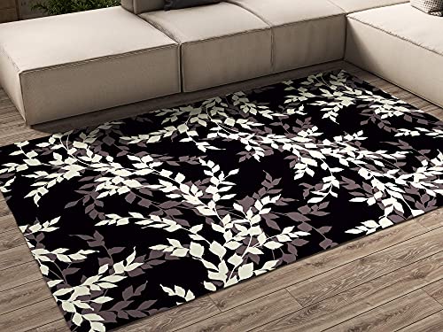 Oedim Alfombra Flores Fondo Negro para Habitaciones PVC | 95 x 133 cm | Moqueta PVC | Suelo vinílico | Decoración del Hogar | Suelo Sintasol | Suelo de Protección |