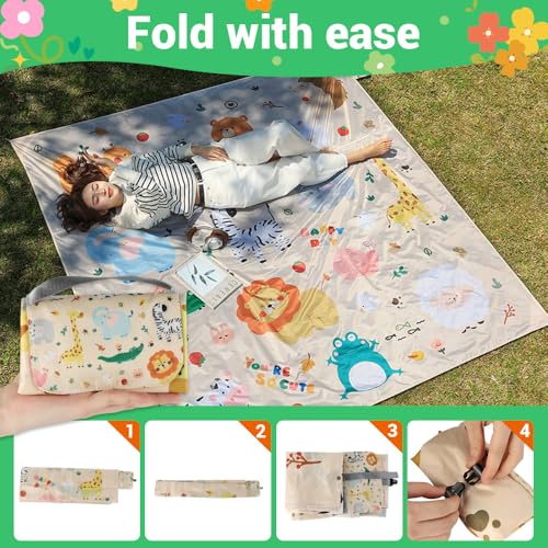 Lvjkes Picknickdecke wasserdicht, 150 x 210 cm Mini picknickdecke, Wasserdicht und schmutzabweisend, Ultraleicht Leicht zu reinigen, Für Camping, Reisen, Picknicks und Strandausflüge (Tiere)