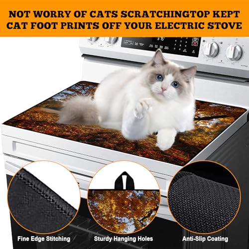 Image of Multi-Design Stove Cover for Glass /Electric Stoves - 3-in-1 Heat-Resistant Protector Mat, Non-Slip Drying Rack 28 inchx20 inch