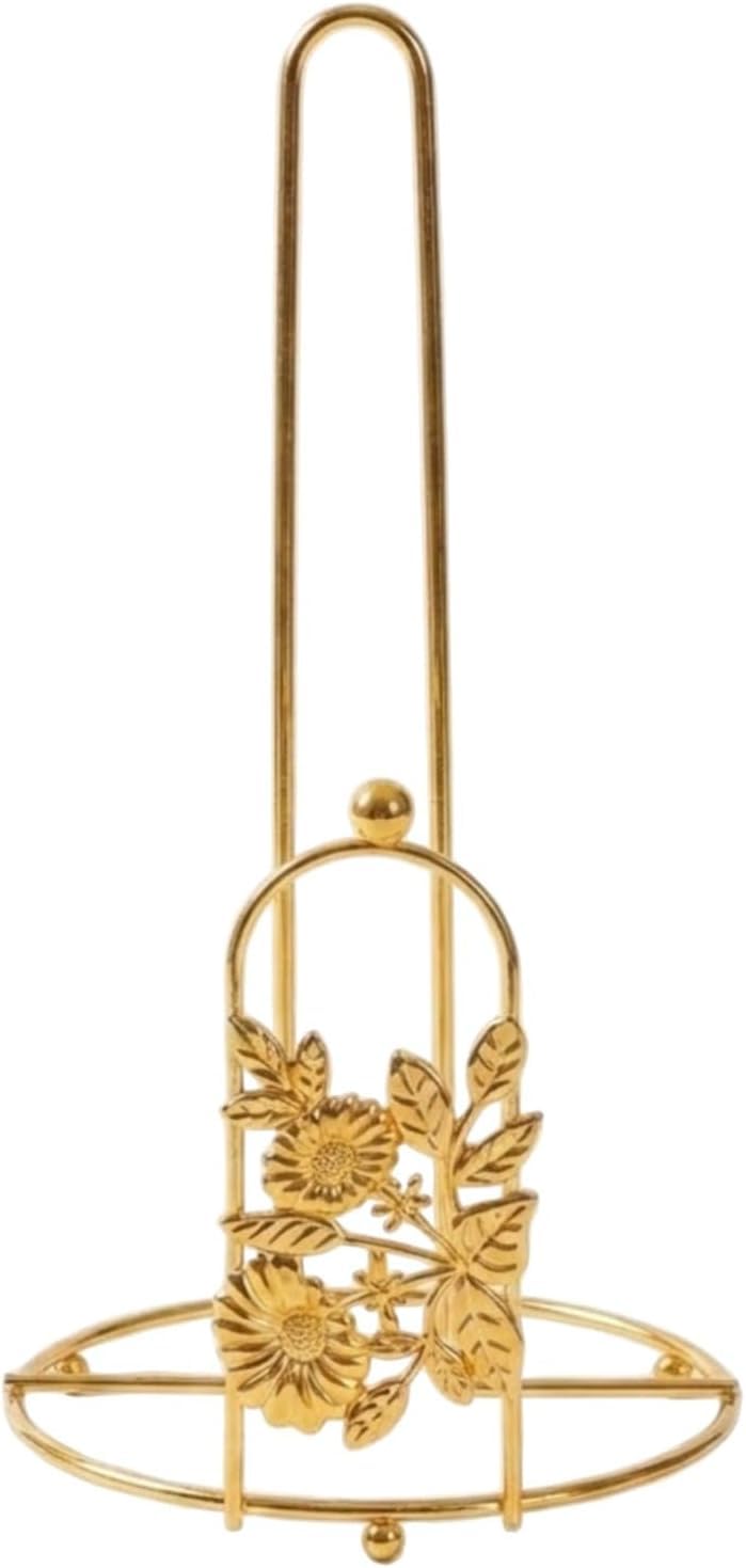 Pnjb Gold Floral Toilet Paper Holder Stand, Decorative Flower & Leaf Design, Stable Base, No-Drill, Bathroom Tissue Stand For Home, Hotels, Guest Washrooms & Boutique Restrooms